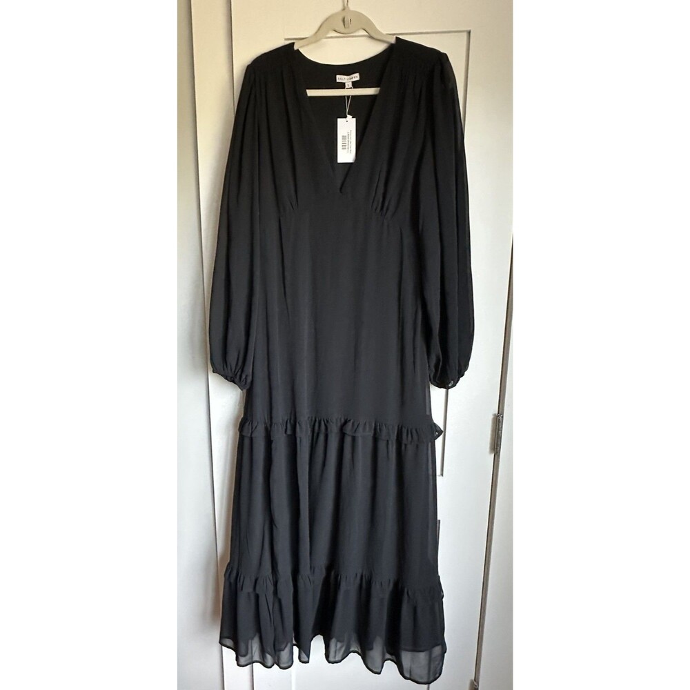 Baltic Born NWT Women's  Black Bowman Deep V Maxi Dress L Boho Romantic Cottage